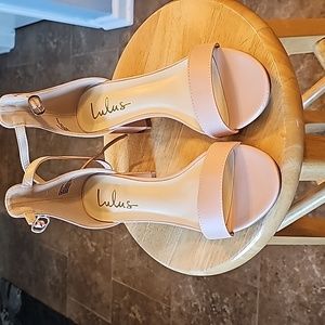 Lulus almond stacked ankle strap heels